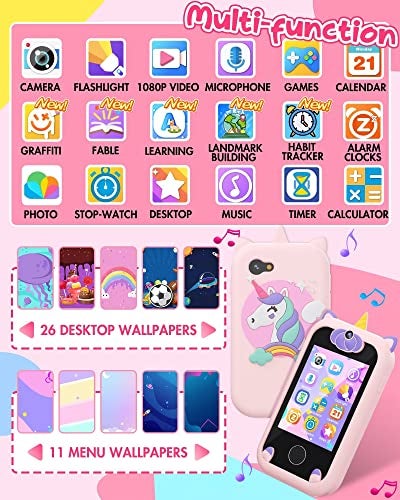 Joozfee Kids Smart Phone for Girls Unicorns Gifts for Girls Toys 810 Years Old Phone Touchscreen Learning Toy Christmas Birthday Gifts for 3 4 5 6 7 8 9 Year Old with 8G Memory Card - Image 5