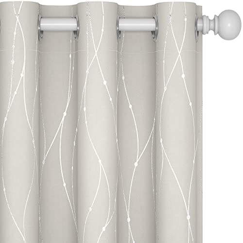 Deconovo Beige Curtains for Living Room, Thermal Insulated Soundproof Drapes with Wave Dots Silver Print, 42 x 95 Inch Long, Grommet Top, Set of 2 Window Panels for Living Room Bedroom Office Nursery - Image 1
