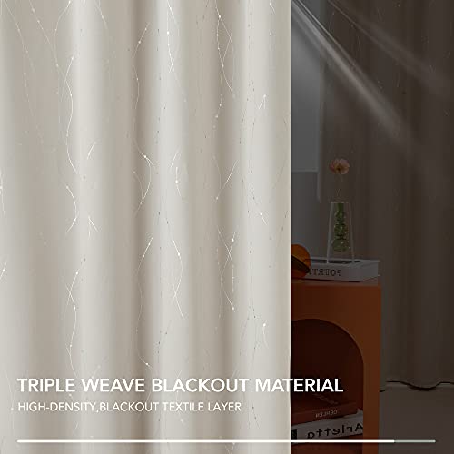 Deconovo Beige Curtains for Living Room, Thermal Insulated Soundproof Drapes with Wave Dots Silver Print, 42 x 95 Inch Long, Grommet Top, Set of 2 Window Panels for Living Room Bedroom Office Nursery - Image 5