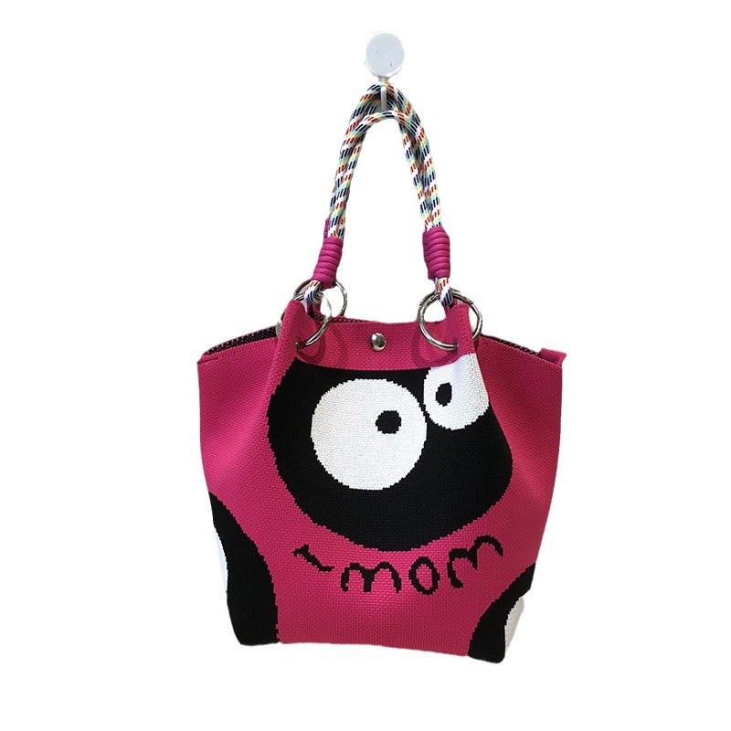 Supply Niche Design Black And White Rhombus Knitted Tote Bag Handbag Casual Versatile Large Capacity Crossbody Bag - Image 5