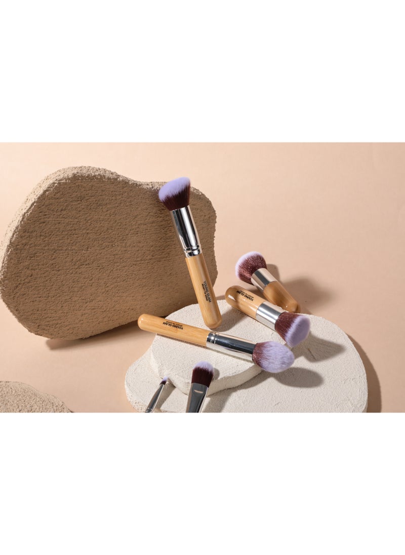 Young Glam - Young Glam Makeup Brush Set 11Pcs Bamboo Synthetic Kabuki Brush Set Foundation Powder Blending Concealer Eye shadows Blush Cosmetics Brushes with Organizer Bag & Makeup Sponge - Image 1