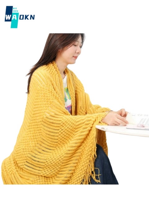 Knitted Throw Blanket, 130x180 cm Soft Air-conditioned Blanket,  Hand-woven Sofa Blanket, Siesta Blanket, Dormitory Blanket, Soft and Skin-Friendly Throw Blanket for Bed, Sofa, Camping and Travel