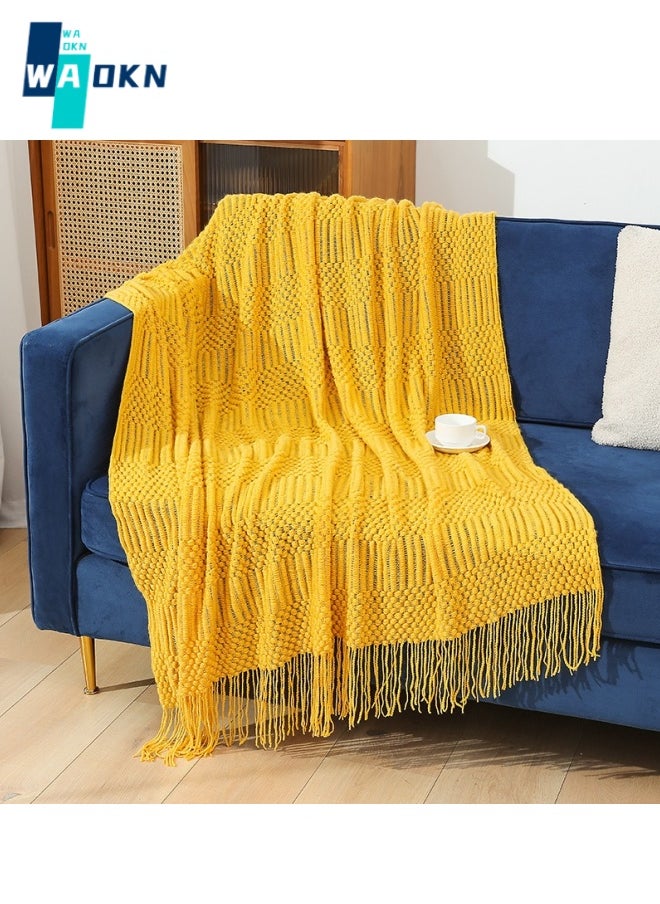 WAOKN - Knitted Throw Blanket, 130x180 cm Soft Air-conditioned Blanket,  Hand-woven Sofa Blanket, Siesta Blanket, Dormitory Blanket, Soft and Skin-Friendly Throw Blanket for Bed, Sofa, Camping and Travel - Image 1