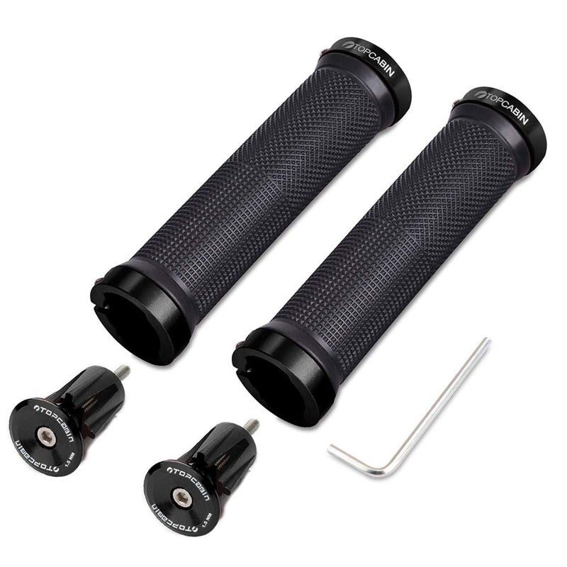 TOPCABIN Bicycle Grips,Double Lock on Locking Bicycle Handlebar Grips Rubber Comfortable Bike Grips for Bicycle Mountain BMX ((Aluminum Lock Plug) Black 1 Pair) - Image 1