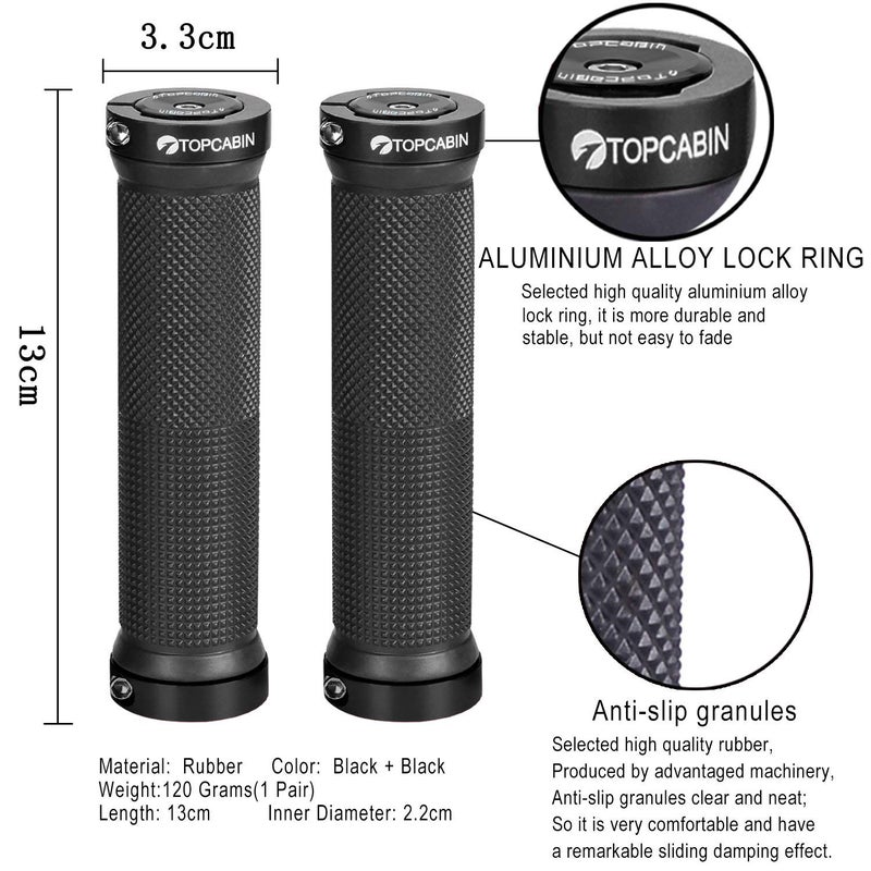 TOPCABIN Bicycle Grips,Double Lock on Locking Bicycle Handlebar Grips Rubber Comfortable Bike Grips for Bicycle Mountain BMX ((Aluminum Lock Plug) Black 1 Pair) - Image 4
