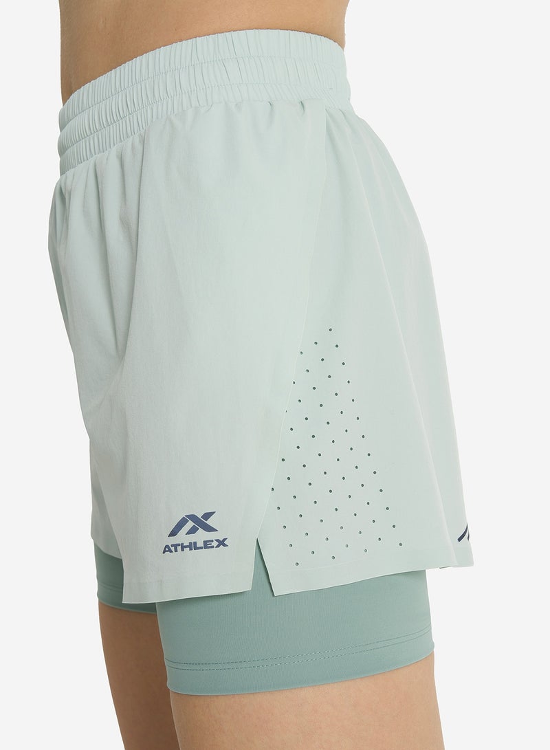 Athlex Women's Running Shorts Pulse+ Green, Athlex, ATDRY Moisture-Wicking, Perforated for Ventilation, Reflective Elements, Adjustable Waistband, Practical Pockets - Image 1