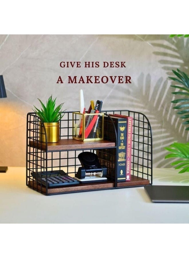 ستاند قهوة معدني مع رفّين خشب قوي – منظم ركن القهوة لوضع علب المشروبات والسكر والاكسسوارات بشكل أنيق - Image 3