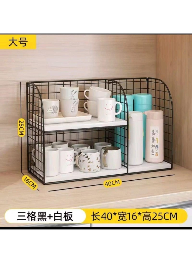 ستاند قهوة معدني مع رفّين خشب قوي – منظم ركن القهوة لوضع علب المشروبات والسكر والاكسسوارات بشكل أنيق - Image 2