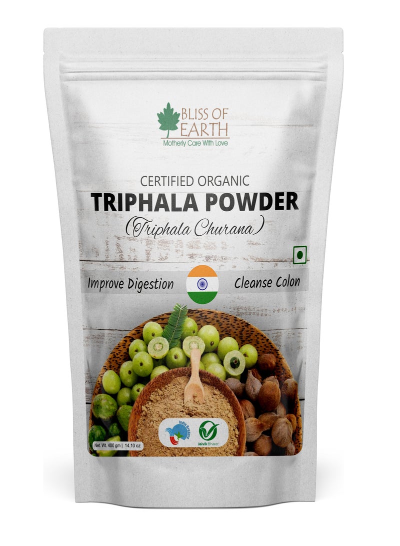 BLISS OF EARTH Organic Triphala Powder Pure Ayurvedic Herbal Blend Help for Detox & Digestion Support Boost Immunity 400gm - Image 1