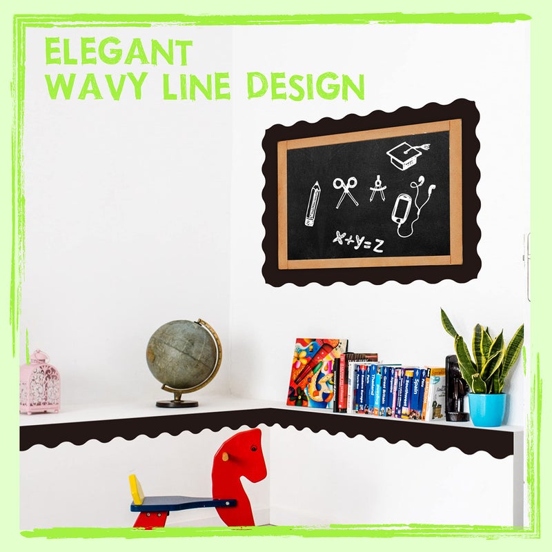 ERKE 60 Feet Bulletin Board Borders, Pure Black Scalloped Rolled Border Trim Board Border with Wavy Line Design Decoration for School, Classroom & Offices - Image 5