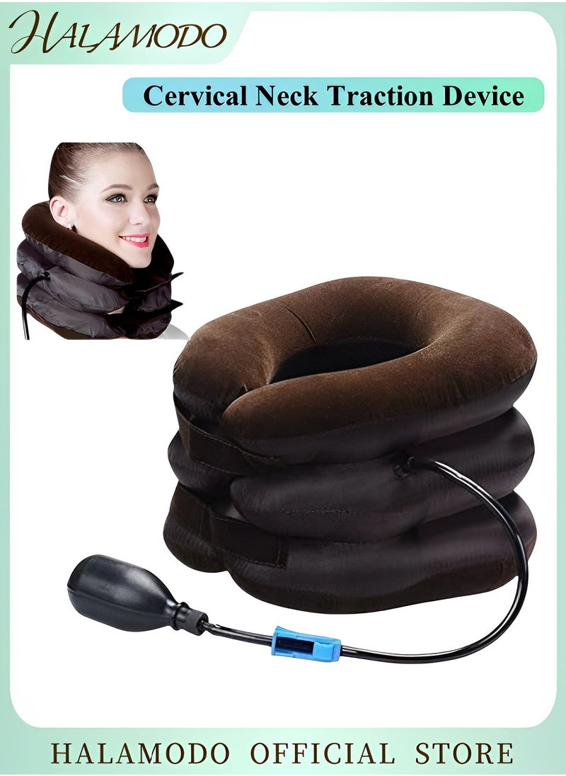 HALAMODO - Cervical Neck Traction Device, Neck Stretcher, 3 Layers Neck Traction Devices for Neck Pain Relief, Inflatable Neck Brace, Neck Decompression, Cervical Pillow with Inflation Air Pump - Image 1