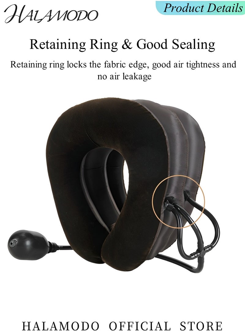 HALAMODO - Cervical Neck Traction Device, Neck Stretcher, 3 Layers Neck Traction Devices for Neck Pain Relief, Inflatable Neck Brace, Neck Decompression, Cervical Pillow with Inflation Air Pump - Image 1