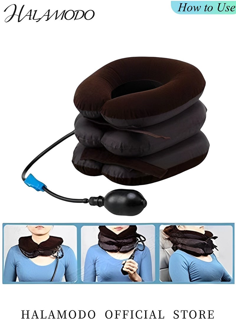 HALAMODO - Cervical Neck Traction Device, Neck Stretcher, 3 Layers Neck Traction Devices for Neck Pain Relief, Inflatable Neck Brace, Neck Decompression, Cervical Pillow with Inflation Air Pump - Image 1