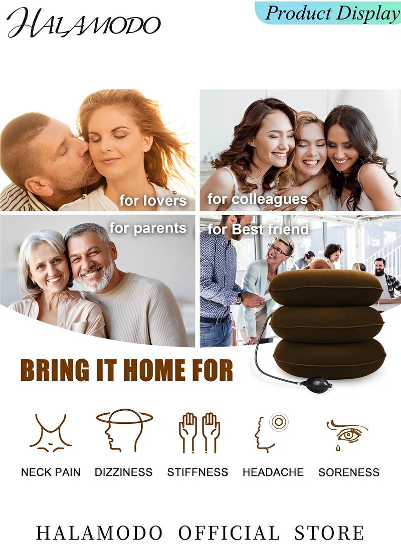 HALAMODO - Cervical Neck Traction Device, Neck Stretcher, 3 Layers Neck Traction Devices for Neck Pain Relief, Inflatable Neck Brace, Neck Decompression, Cervical Pillow with Inflation Air Pump - Image 1