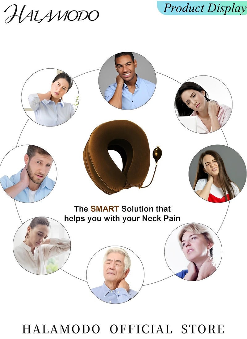 HALAMODO - Cervical Neck Traction Device, Neck Stretcher, 3 Layers Neck Traction Devices for Neck Pain Relief, Inflatable Neck Brace, Neck Decompression, Cervical Pillow with Inflation Air Pump - Image 1