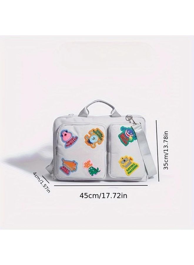 Gray 16 Inch Laptop Bag Diagonal Crossbody Bag with Monster Sticker - Image 2