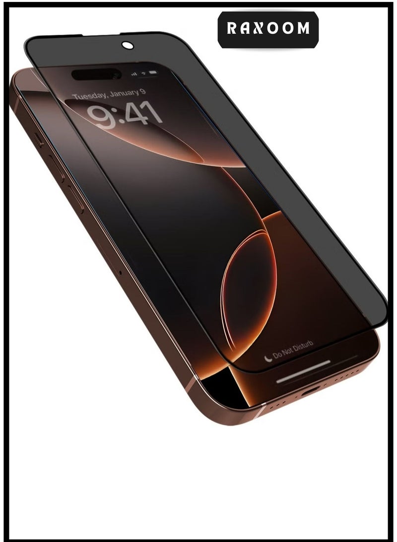 Raxoom iPhone 16  Privacy 9H Screen Protector, Premium Tempered Glass Privacy Screen 9H Tempered Glass Film For iPhone 16 -2 Pack Black - Image 1
