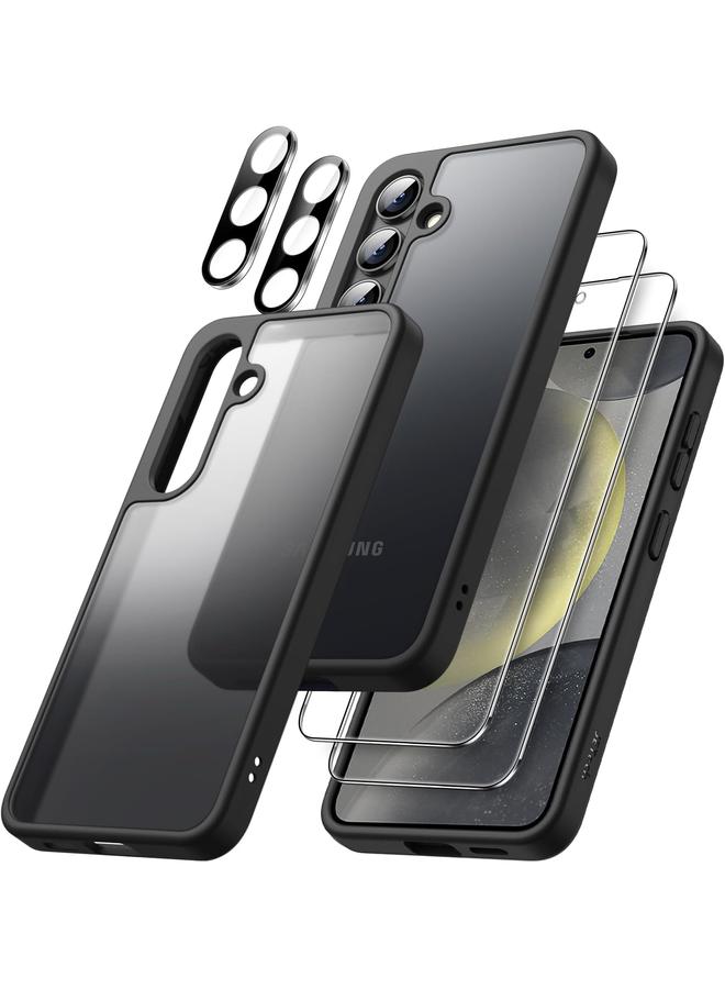 جي تيك جراب غير لامع 5 في 1 لهاتف Samsung Galaxy S24 5G مع قطعتين من واقي الشاشة وواقي عدسة الكاميرا وغطاء خلفي شفاف واقٍ للهاتف من الزجاج المقوى باللون الأسود - Image 1
