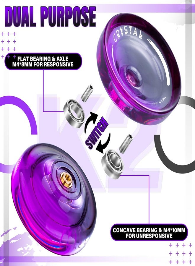 MAGICYOYO K2 Crystal Professional Responsive Yoyo for Kids Beginners Extra Unresponsive Yo-yo Bearing Pro Plastic Trick Yoyo for Adults+12 Yo-yo Stings+Bearing Removal Tool+Storage Bag-Black Purple - Image 3