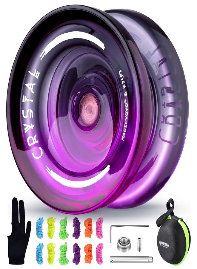 MAGICYOYO K2 Crystal Professional Responsive Yoyo for Kids Beginners Extra Unresponsive Yo-yo Bearing Pro Plastic Trick Yoyo for Adults+12 Yo-yo Stings+Bearing Removal Tool+Storage Bag-Black Purple - Image 1