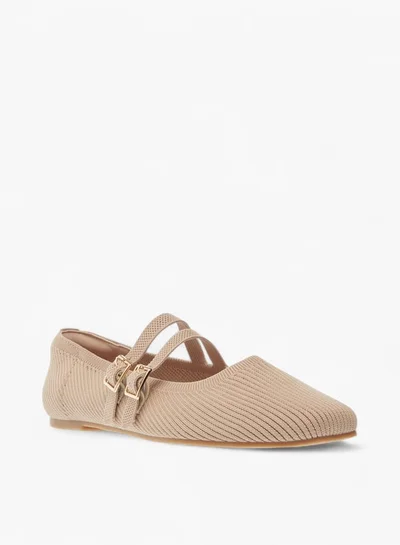 سيليست Womens Textured Ballerina Shoes With Buckle Closure