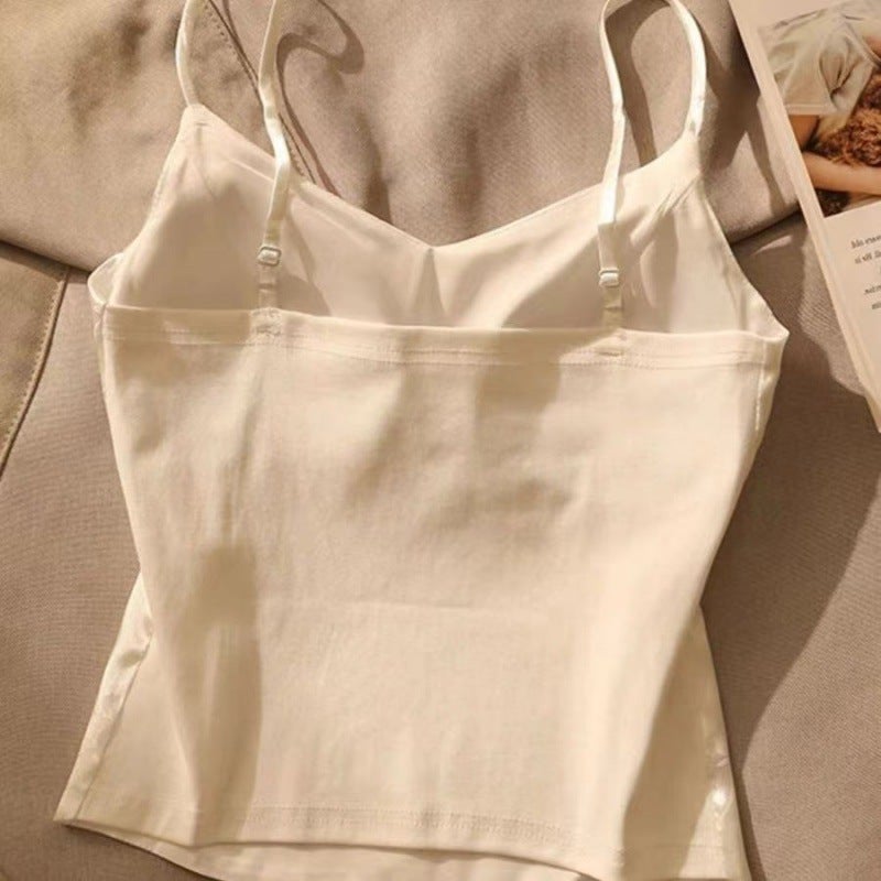 French Jacquard Satin Camisole Vest New Chinese Top Strap Chest Pad Short Base Strapless Beautiful Top Niche - Image 4