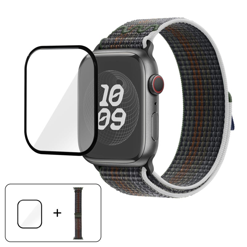 erorex For Apple Watch Series 10 42Mm Nylon Loop Watch Band With 3D Curved Film(Midnight Color) - Image 1