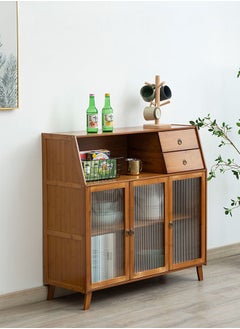 LEDIN Bamboo Storage Cabinet,Kitchen Pantry Cupboard with Spacious Tabletop,Sideboard Cabinet with 2 Drawers and 3 Clear Doors,Freestanding Storage Rack with Legs,for Dining Room, Kitchen, Entryway (Brown)  - Image 5
