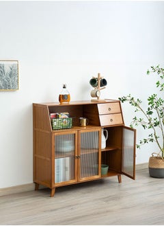 LEDIN Bamboo Storage Cabinet,Kitchen Pantry Cupboard with Spacious Tabletop,Sideboard Cabinet with 2 Drawers and 3 Clear Doors,Freestanding Storage Rack with Legs,for Dining Room, Kitchen, Entryway (Brown)  - Image 3