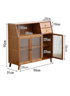 LEDIN Bamboo Storage Cabinet,Kitchen Pantry Cupboard with Spacious Tabletop,Sideboard Cabinet with 2 Drawers and 3 Clear Doors,Freestanding Storage Rack with Legs,for Dining Room, Kitchen, Entryway (Brown)  - Image 2