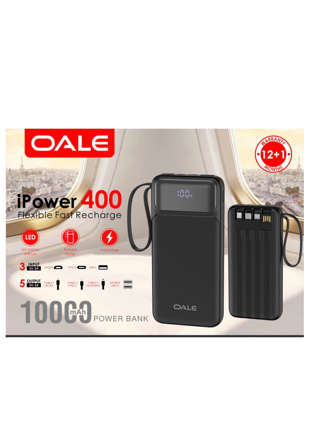 OALE OALE iPower 400 Flexible Fast Power Bank – 10000mAh, Dual - Main Image