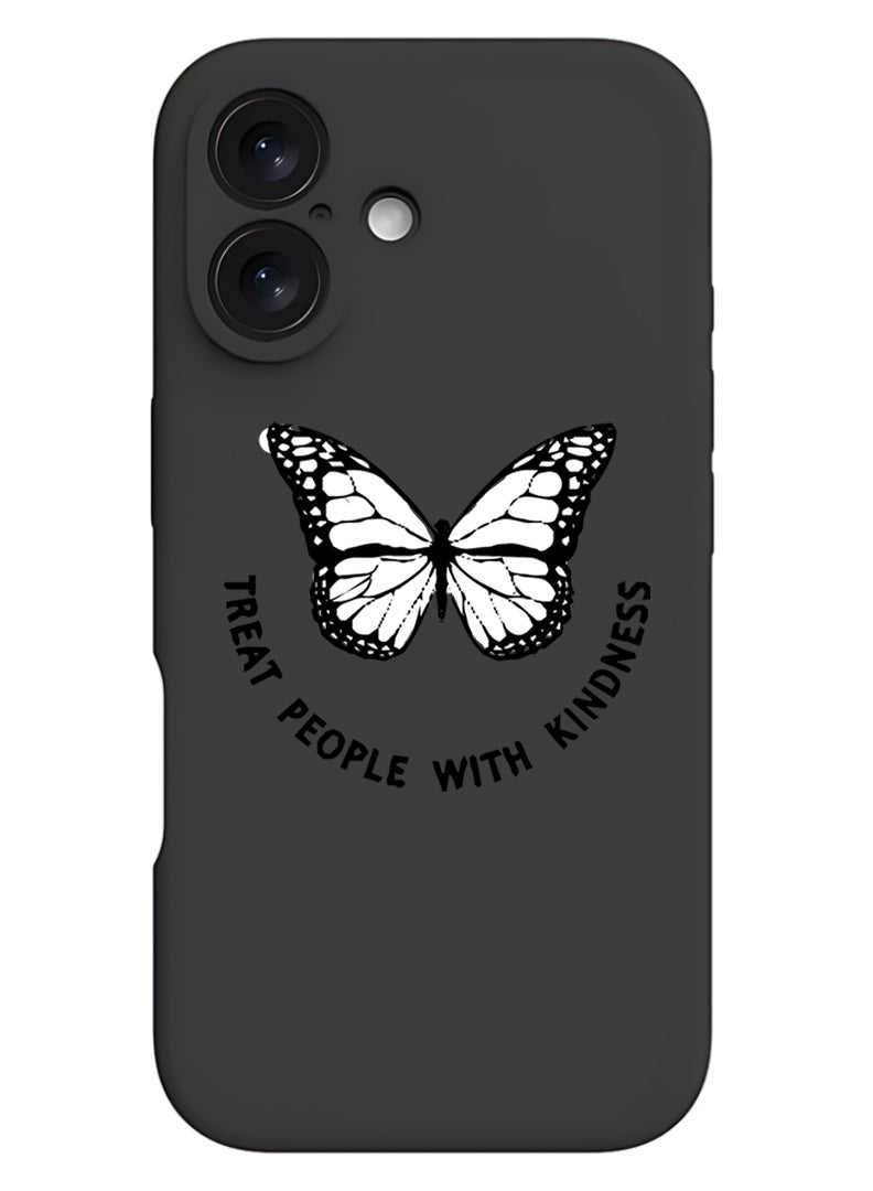 Theodor Protective Slim Fit Case Liquid Silicone Cover with Full Body Protection Anti-Scratch Shockproof Case For Apple iPhone 17 (Black) Treat people with kindness-01 - Image 1