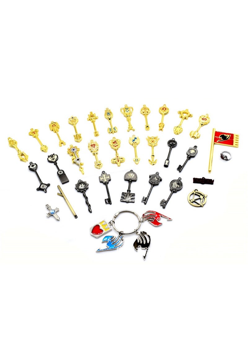 HALAMODO Fairy Tail 35-Piece Celestial Spirit Key Keychain Set - Miniature Zodiac Keys with Glittering Details, Perfect Birthday Gift and Collectible - Image 3