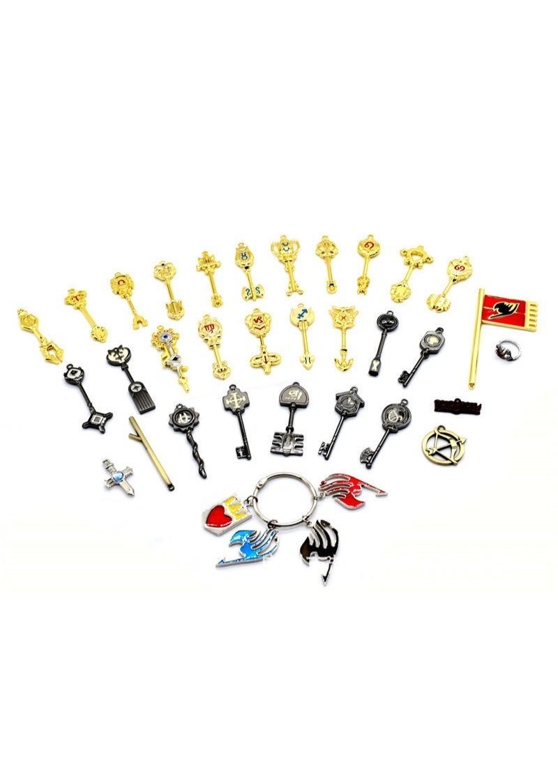 35-Piece Celestial Spirit Key Keychain Set - Miniature Zodiac Keys with Glittering Details, Perfect Birthday Gift and Collectible - Image 3