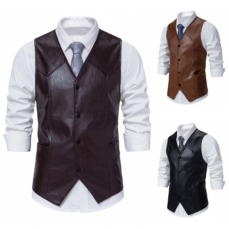 Men''s retro V-neck single-breasted motorcycle vest M120 - Image 1