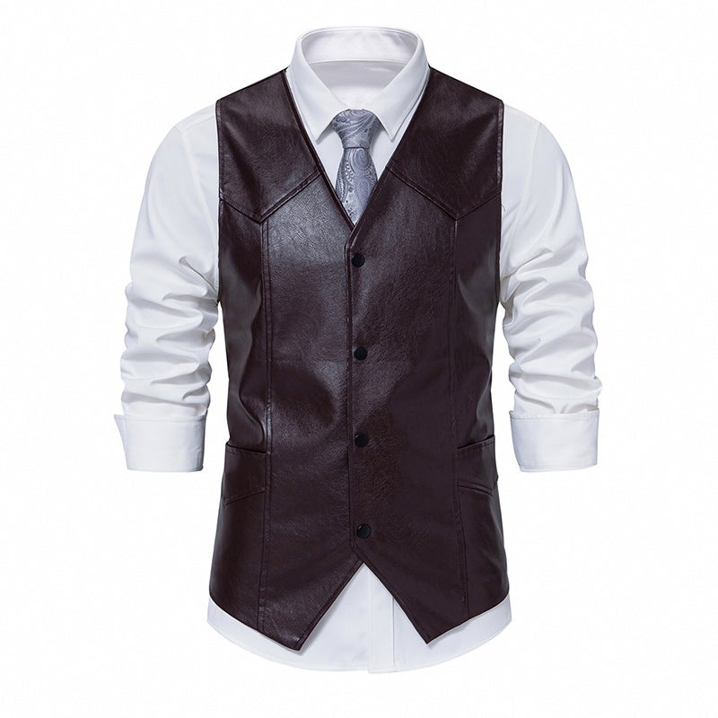Men''s retro V-neck single-breasted motorcycle vest M120 - Image 5