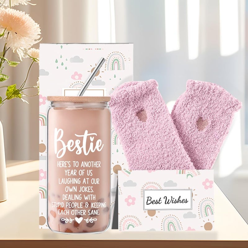 DHQH Friend Gifts for Women, Bestie 16 oz Glass Cup Mother's Day Gifts Baskets, Friendship Birthday Gifts for Women Friends Soul Sister - Image 4