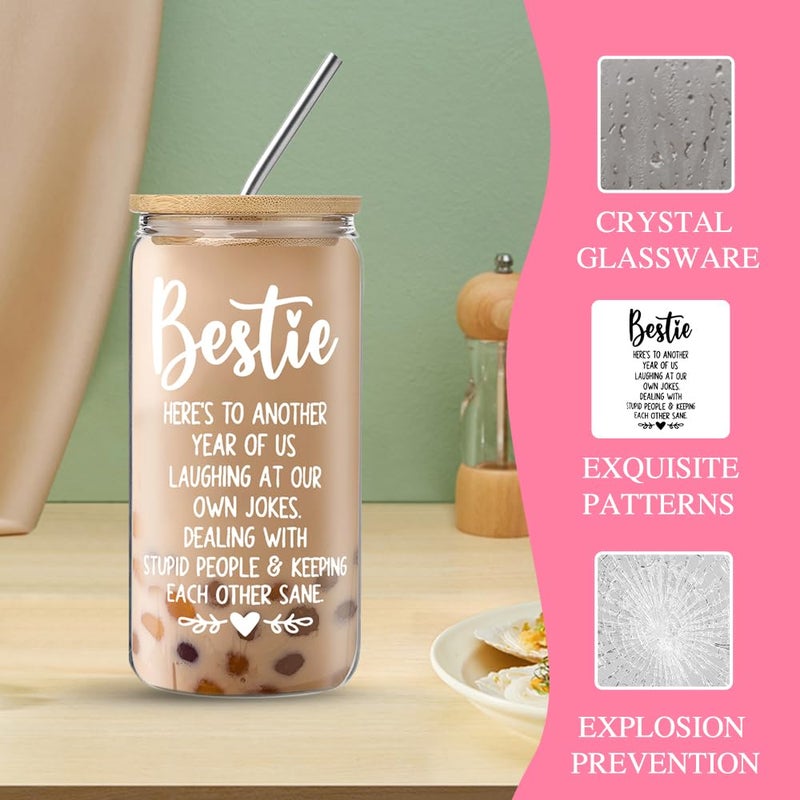 DHQH Friend Gifts for Women, Bestie 16 oz Glass Cup Mother's Day Gifts Baskets, Friendship Birthday Gifts for Women Friends Soul Sister - Image 3