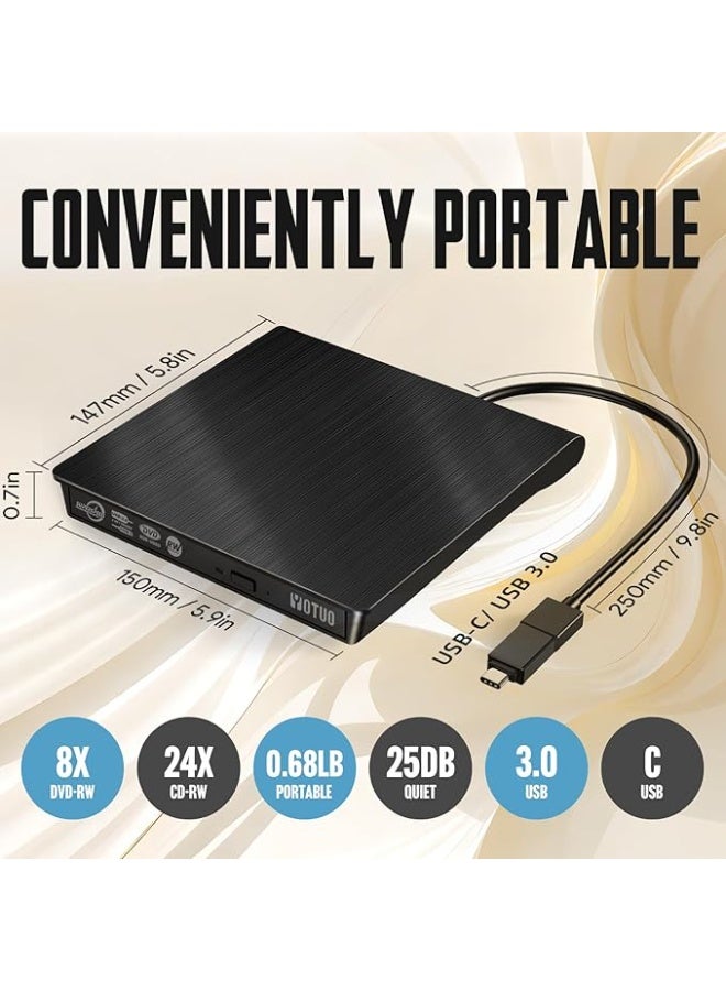 External DVD Drive – Portable USB 3.0 CD/DVD Burner & Rewriter for Laptop and Desktop – High-Speed, Lightweight & Easy to Use - Image 3