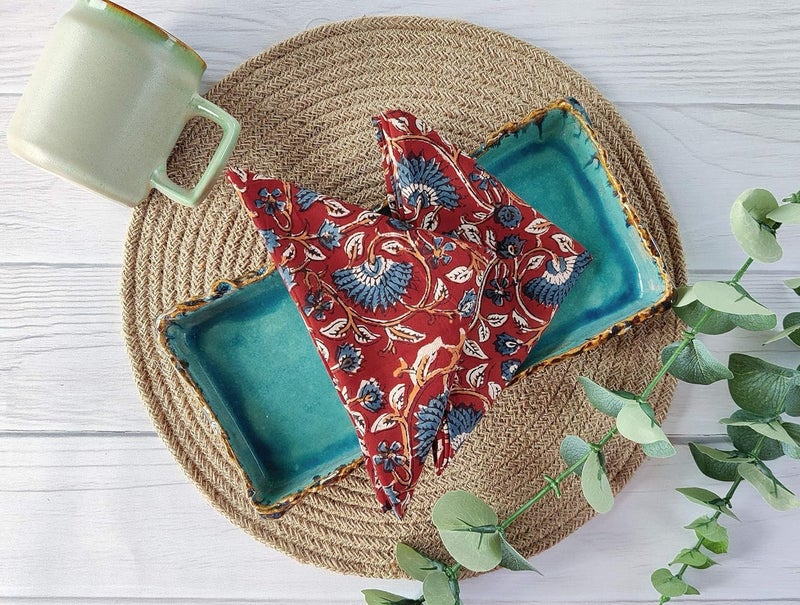 AVKA Studio Cotton Dinner Napkins 18x18 inches  Washable Cloth Napkins Set of 6  Everyday Use or Dinner Party and Events  Red Blue Lightweight Indian Block Printed Soft Fabric by Craftbot - Image 3