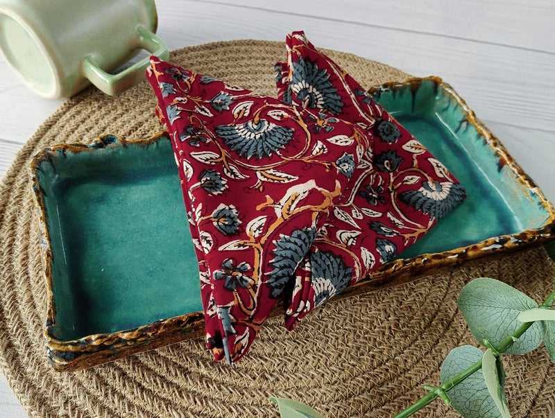 AVKA Studio Cotton Dinner Napkins 18x18 inches  Washable Cloth Napkins Set of 6  Everyday Use or Dinner Party and Events  Red Blue Lightweight Indian Block Printed Soft Fabric by Craftbot - Image 4