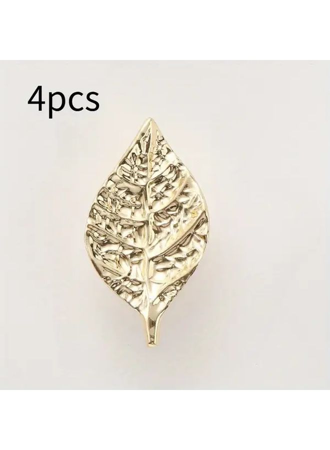 Nordic Style Elegant Leaf Metal Handles Brushed Finish Golden 4pcs Drawer Pulls - Image 1