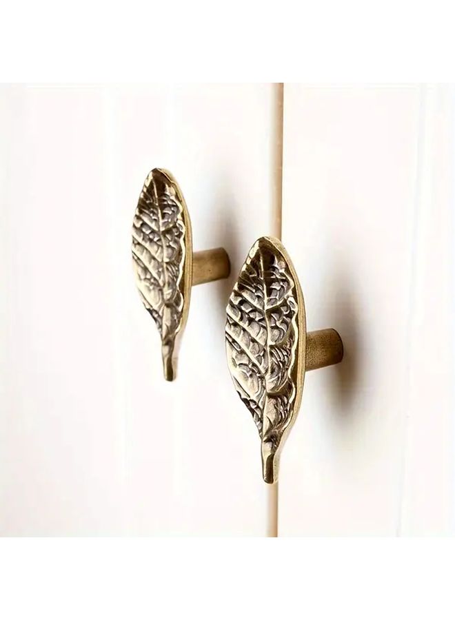 Nordic Style Elegant Leaf Metal Handles Brushed Finish Golden 4pcs Drawer Pulls - Image 4