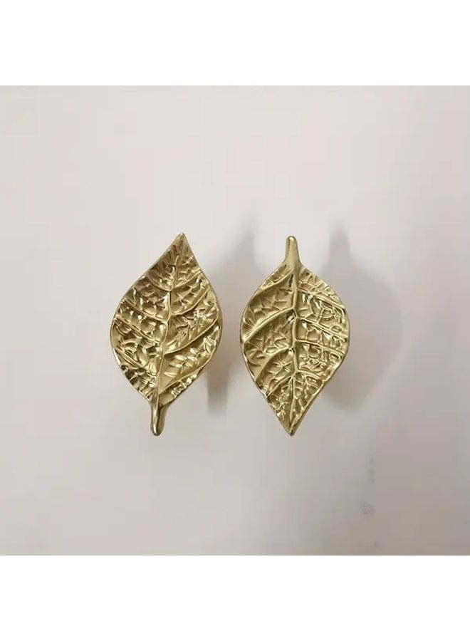 Nordic Style Elegant Leaf Metal Handles Brushed Finish Golden 4pcs Drawer Pulls - Image 2