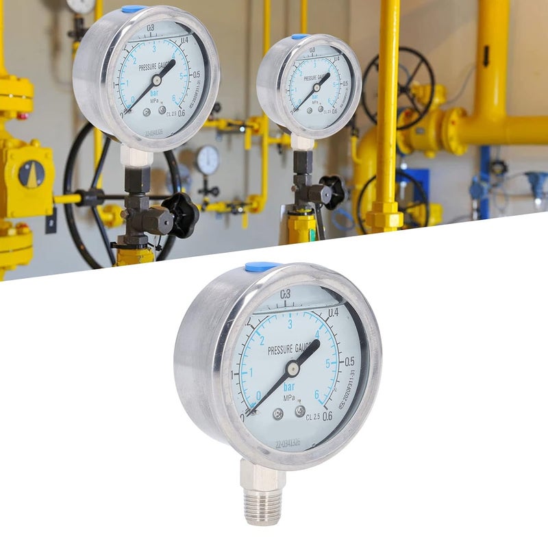 LiebeWH Pressure Transparent Dial Vacuum Oil Manometer with Stainless Steel Housing Water Pressure for (0 to 0.6Mpa) - Image 5