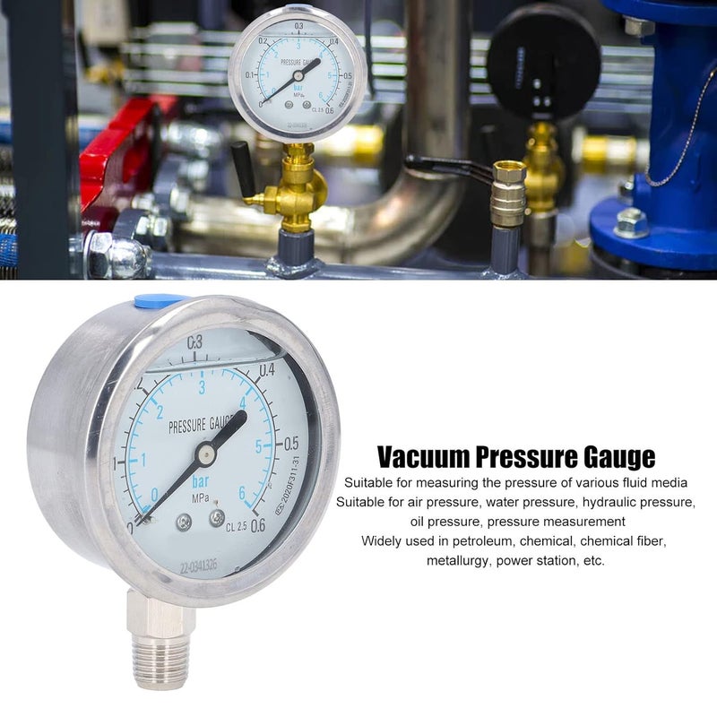 LiebeWH Pressure Transparent Dial Vacuum Oil Manometer with Stainless Steel Housing Water Pressure for (0 to 0.6Mpa) - Image 3