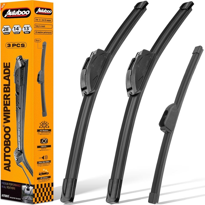 AUTOBOO 28"+14" Windshield Wipers with 13 Inch Rear Wiper Blade Replacement for Hyundai Elantra 2012-2016,Hyundai Elantra GT 2013 2014 2015 2016 2017 -Original Factory Quality (Pack of 3) - Image 1