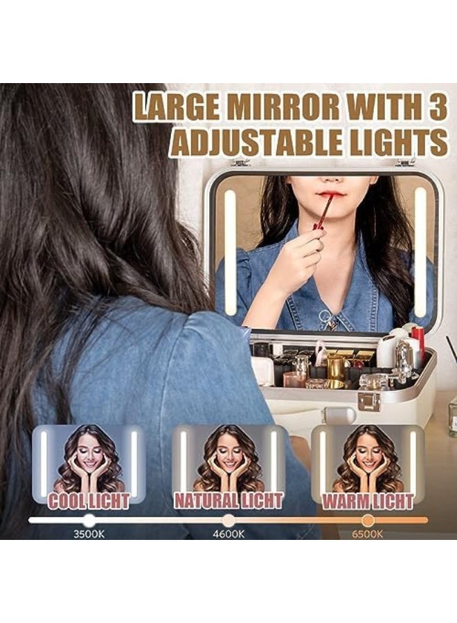 Makeup Travel Lighted Case with Large LED Light Mirror Coetic Bag Organizer Professional Adjustable Divider Storage, Waterproof Portable Make up Train Box Accessories And Tools Case - Image 3