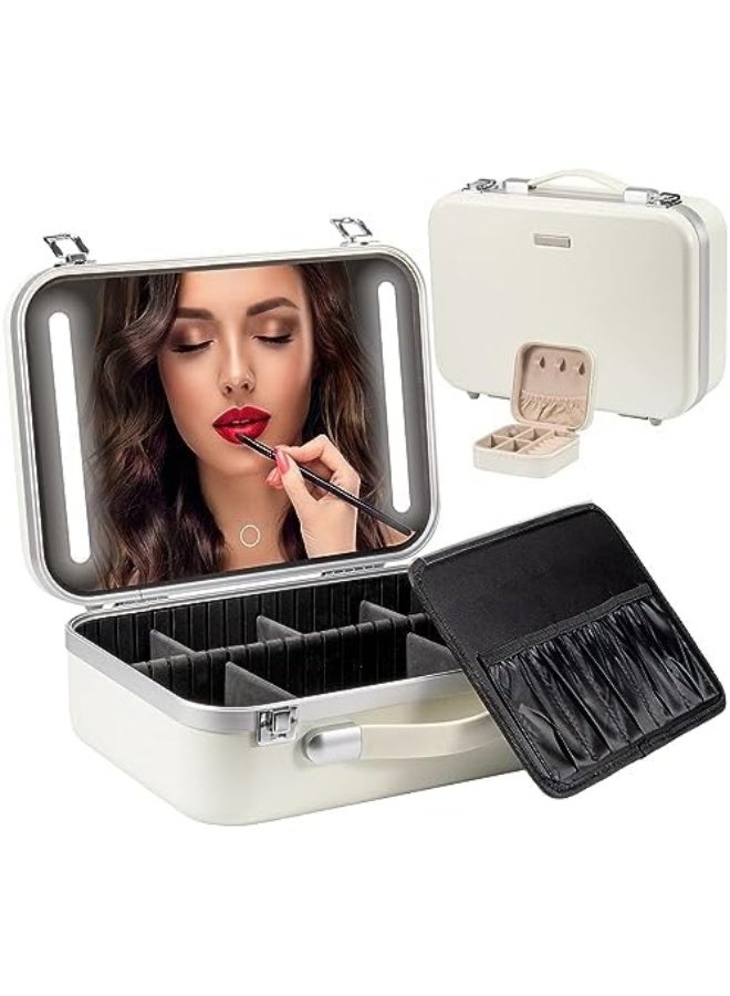 Makeup Travel Lighted Case with Large LED Light Mirror Coetic Bag Organizer Professional Adjustable Divider Storage, Waterproof Portable Make up Train Box Accessories And Tools Case - Image 1