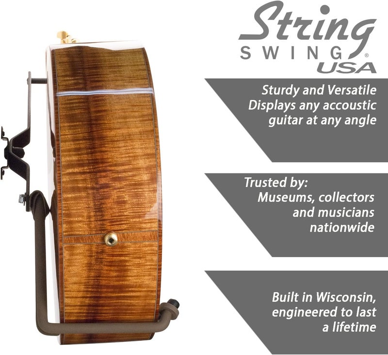 String Swing Guitar Holder Low-Profile Wide-Body for Horizontal Flat Wall Mount - 1 Piece Unit CC151-LPW-FW - Image 5